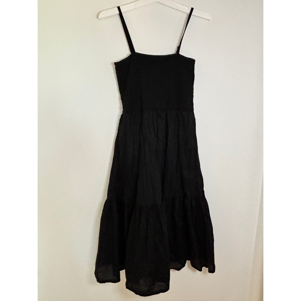 J.Crew Black Smocked Midi Dress Tiered Skirt Adjustable Straps Small